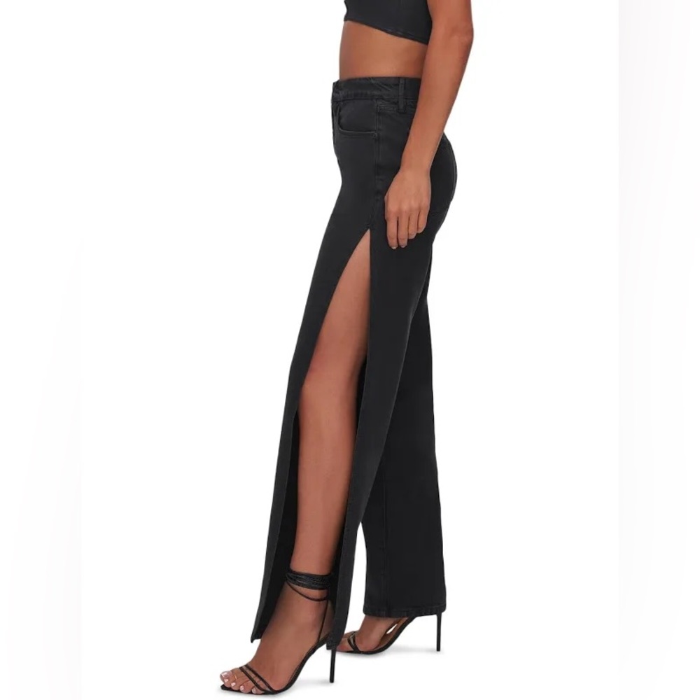 Good American Good Boy Side Slit High Rise Straight Jeans in Black